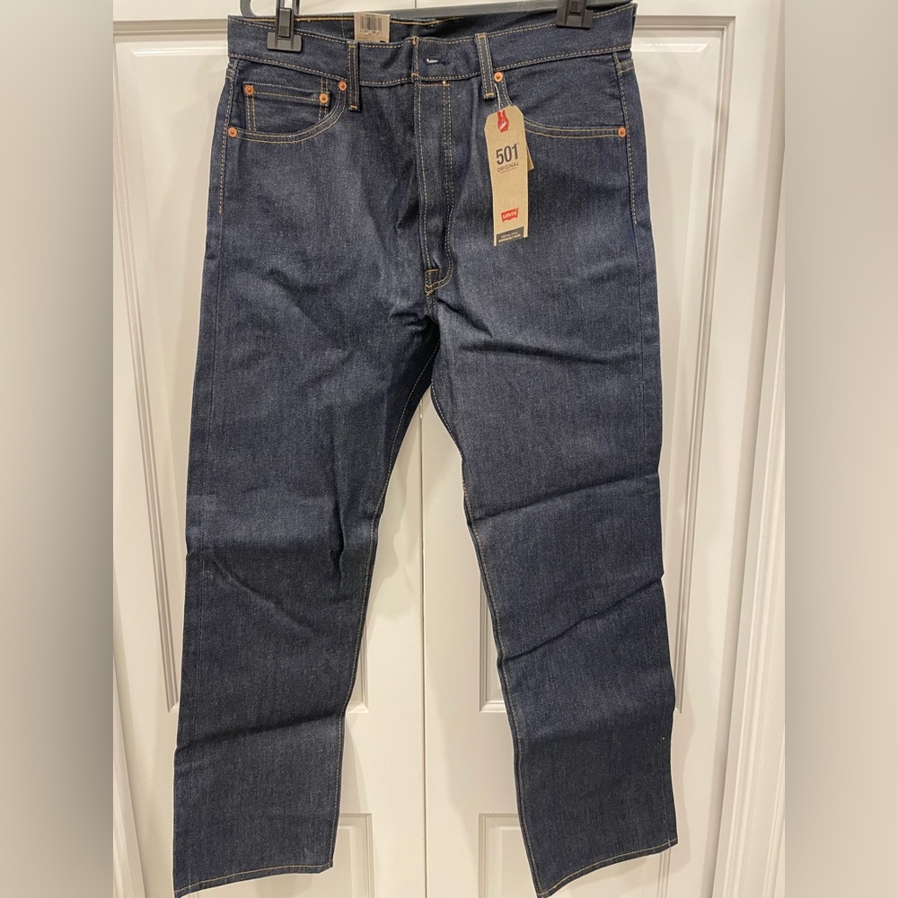 Levis 501 Button Fly Jeans Shrink To Fit Mens Dark Wash New With Tags! 35x32